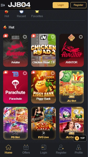 Screenshot of JJ804 Game which shows latest games.
