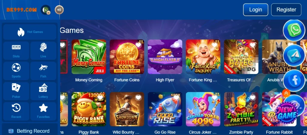 Screenshot of BK999 Game which shows top earning games.