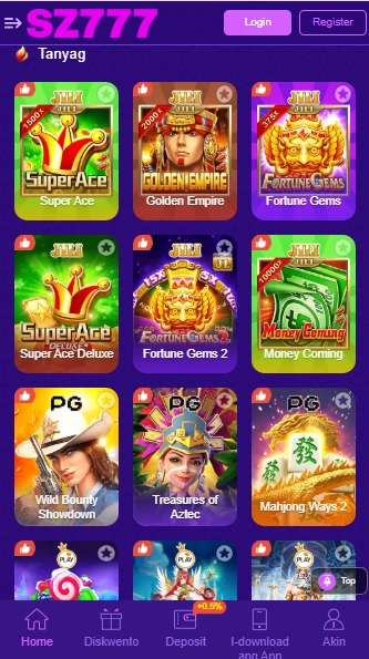 Screenshot of SZ777 Game which shows exciting games.