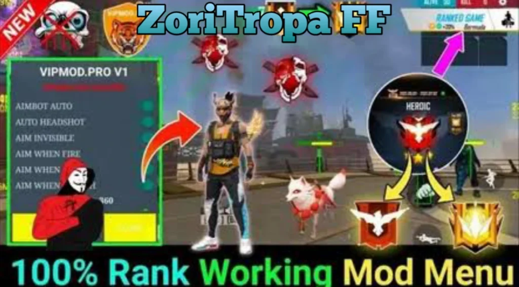 Screenshot of ZoriTropa FF which shows skins and characters.