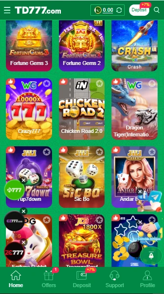 Screenshot of TD777 Game which shows latest and exciting games.